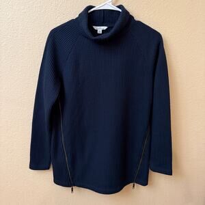 Bean Signature LL Bean Navy waffle thermal long sleeve diagonal  zippers XS